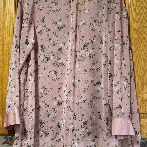 Michel Studio Collection Floral Pink Sheer Tunic Long Blouse Plus Size 16 - Picture 5 of 6